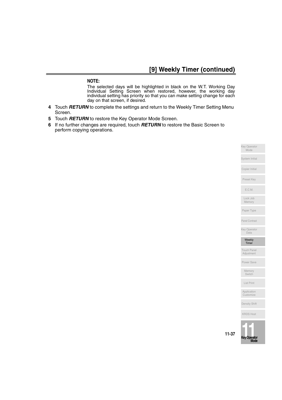 9] weekly timer (continued) | Konica Minolta 7130 User Manual | Page 273 / 294