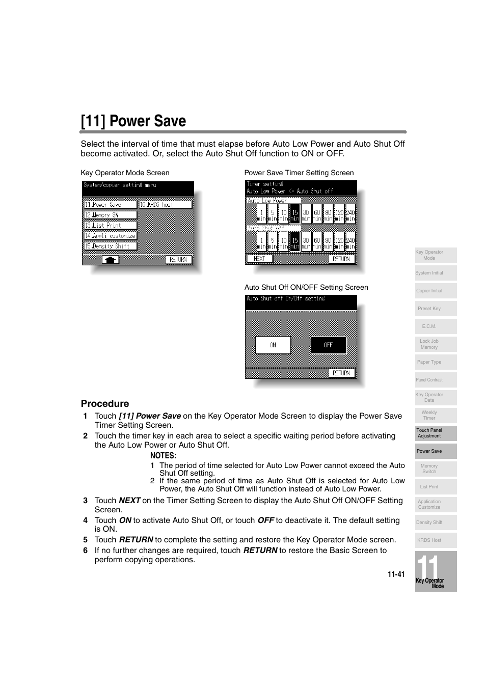 11] power save, Procedure | Konica Minolta 7130 User Manual | Page 277 / 294