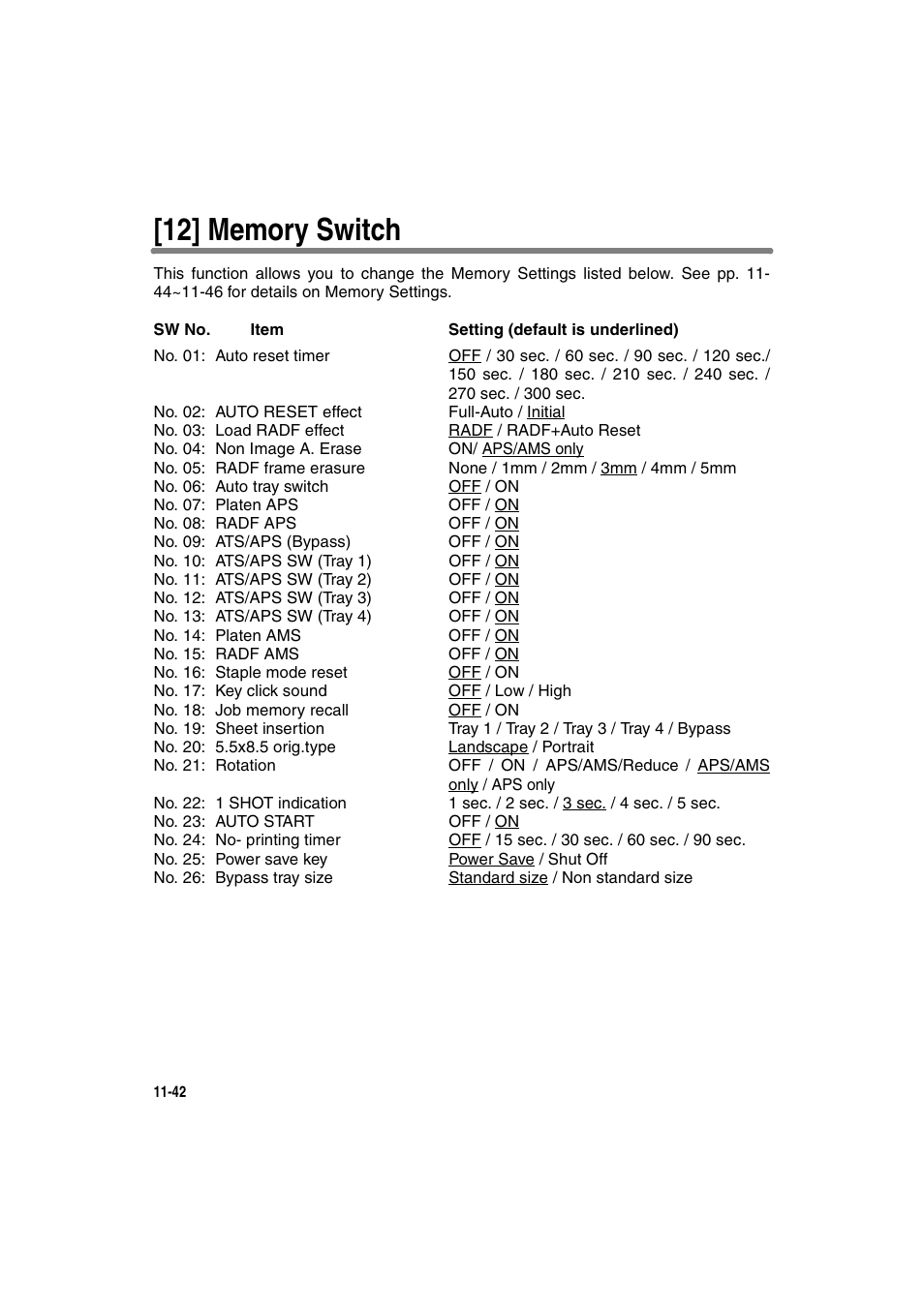 12] memory switch | Konica Minolta 7130 User Manual | Page 278 / 294