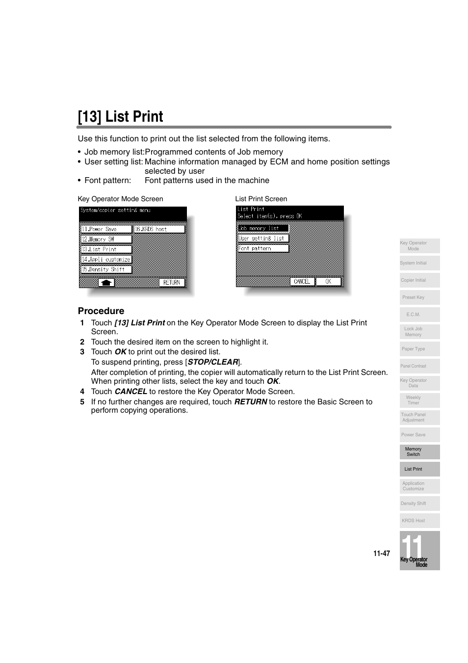 13] list print, Procedure | Konica Minolta 7130 User Manual | Page 283 / 294