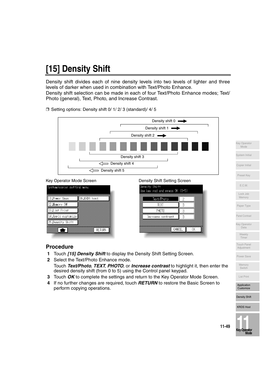15] density shift, Procedure | Konica Minolta 7130 User Manual | Page 285 / 294