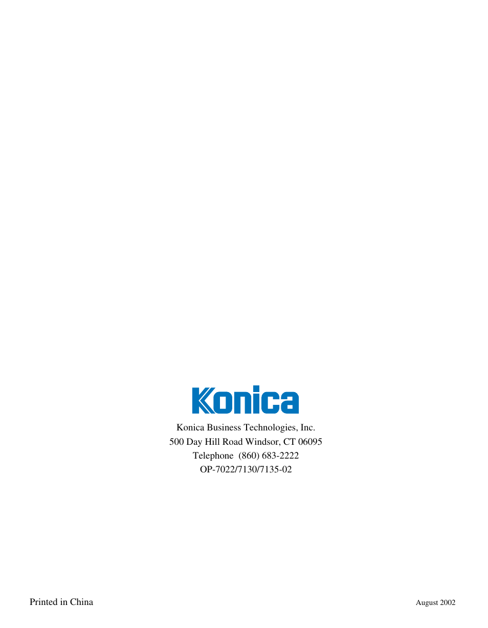 Back cover | Konica Minolta 7130 User Manual | Page 294 / 294