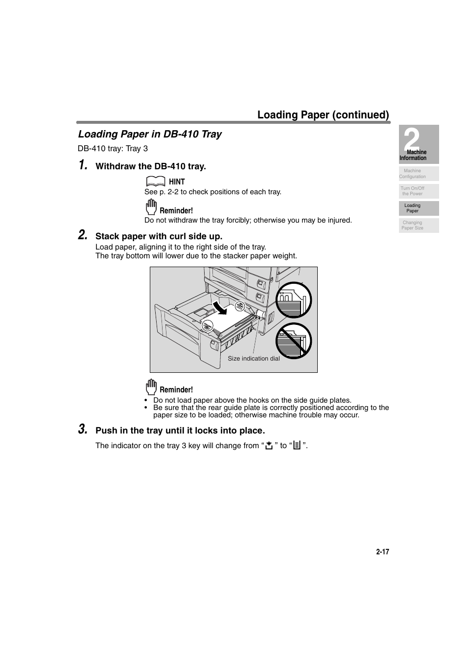 Loading paper in db-410 tray, Loading paper (continued) | Konica Minolta 7130 User Manual | Page 47 / 294
