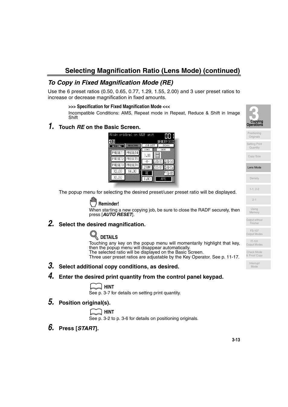 To copy in fixed magnification mode (re) | Konica Minolta 7130 User Manual | Page 63 / 294