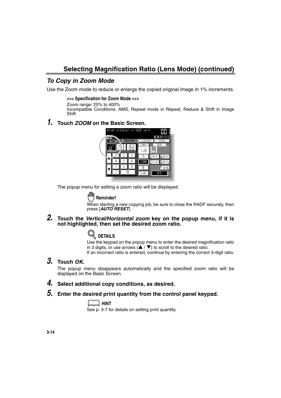 To copy in zoom mode | Konica Minolta 7130 User Manual | Page 64 / 294