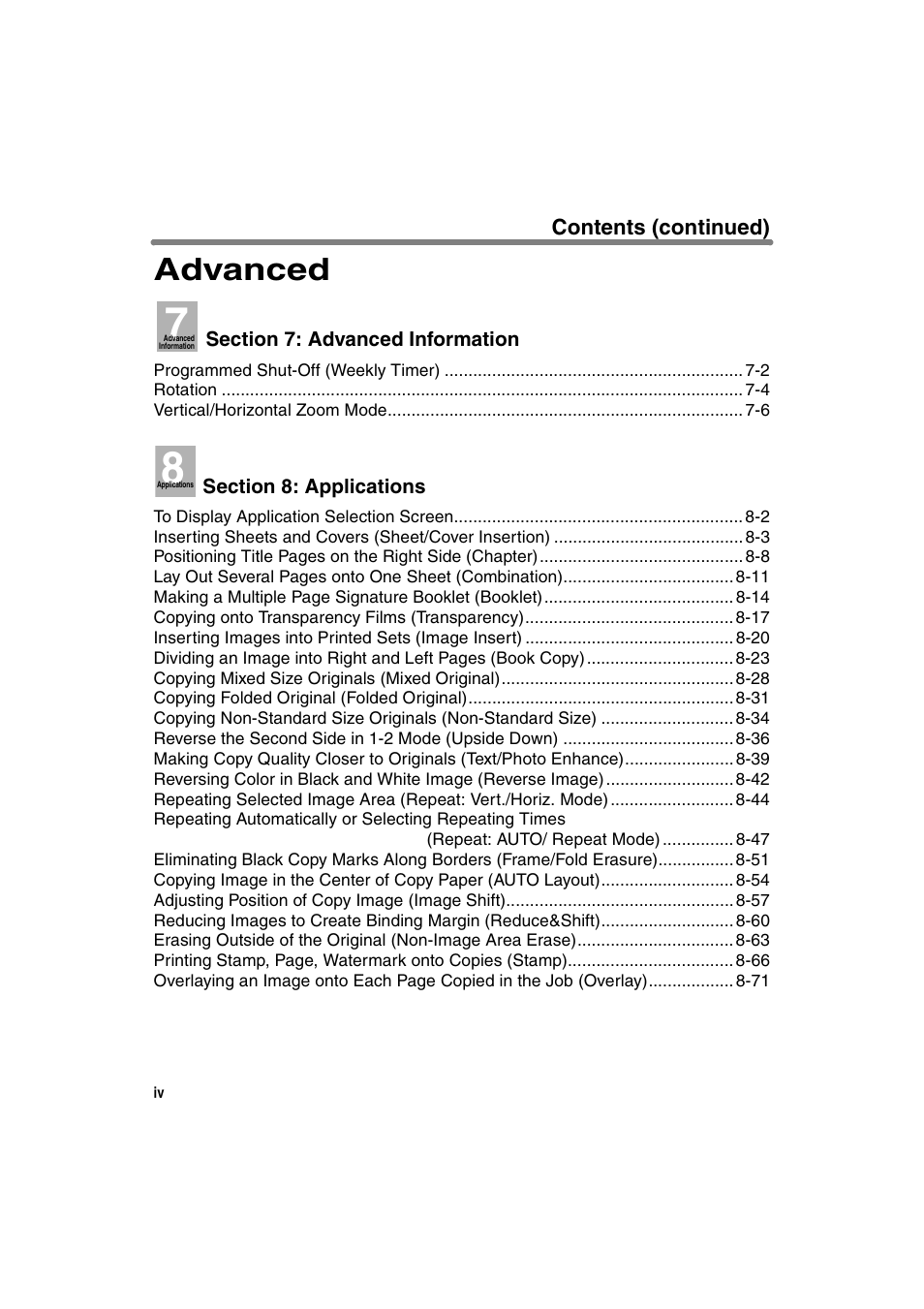 Advanced | Konica Minolta 7130 User Manual | Page 8 / 294