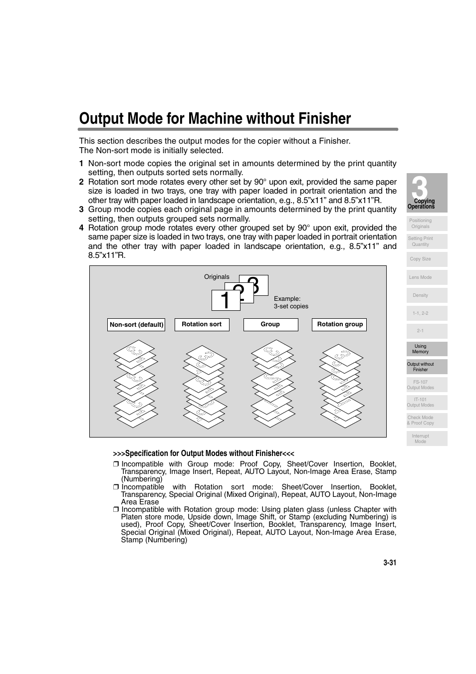 Output mode for machine without finisher | Konica Minolta 7130 User Manual | Page 81 / 294