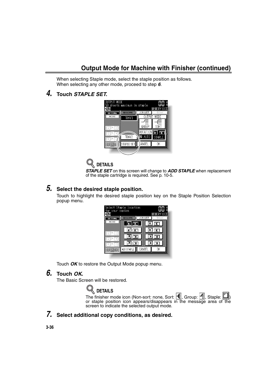 Output mode for machine with finisher (continued) | Konica Minolta 7130 User Manual | Page 86 / 294