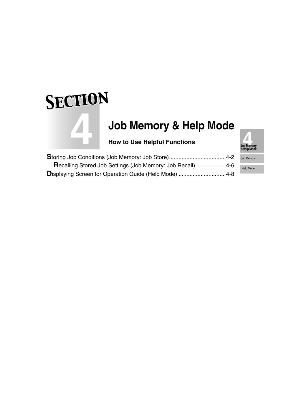 Section 4: job memory & help mode | Konica Minolta 7130 User Manual | Page 97 / 294