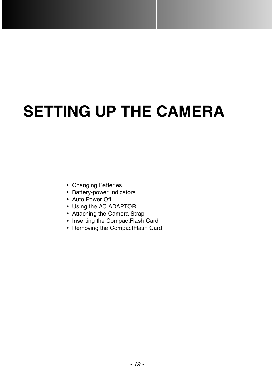 Setting up the camera | Konica Minolta DiMAGE E201 User Manual | Page 19 / 96