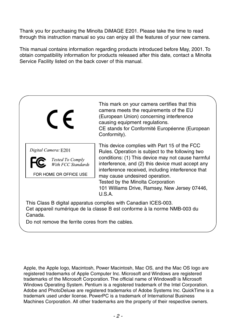 Konica Minolta DiMAGE E201 User Manual | Page 2 / 96