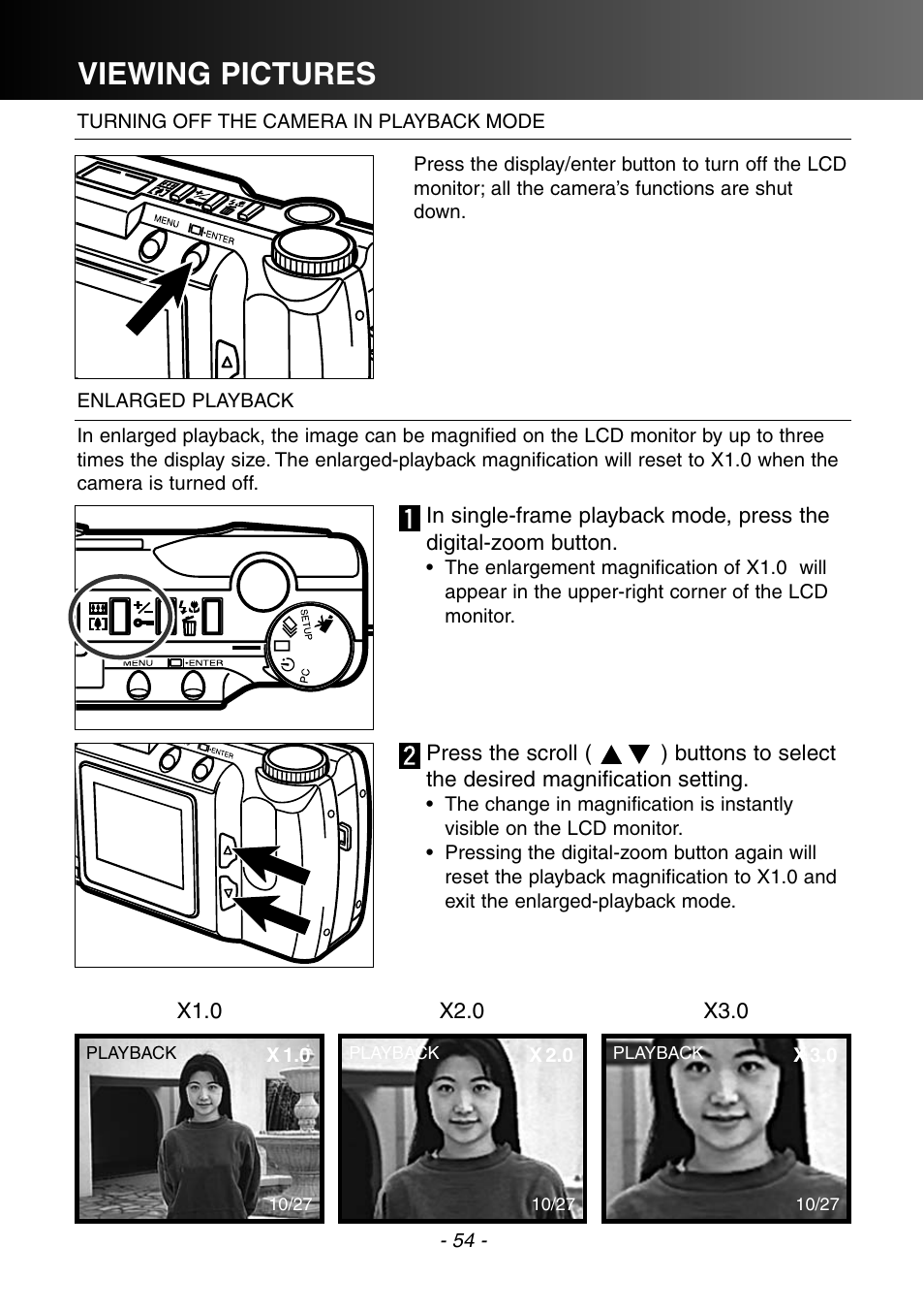Viewing pictures | Konica Minolta DiMAGE E201 User Manual | Page 54 / 96