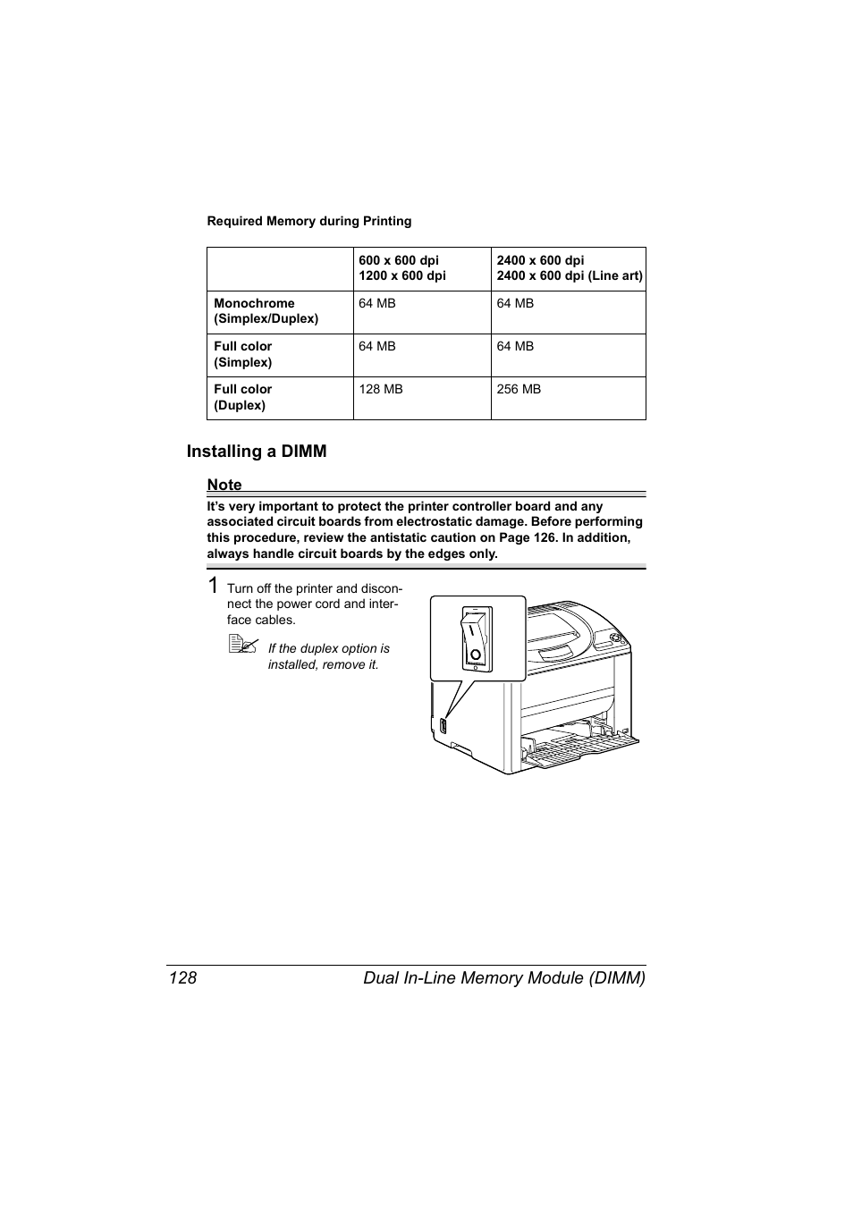 Installing a dimm, Installing a dimm 128 | Konica Minolta magicolor 2530 DL User Manual | Page 136 / 154