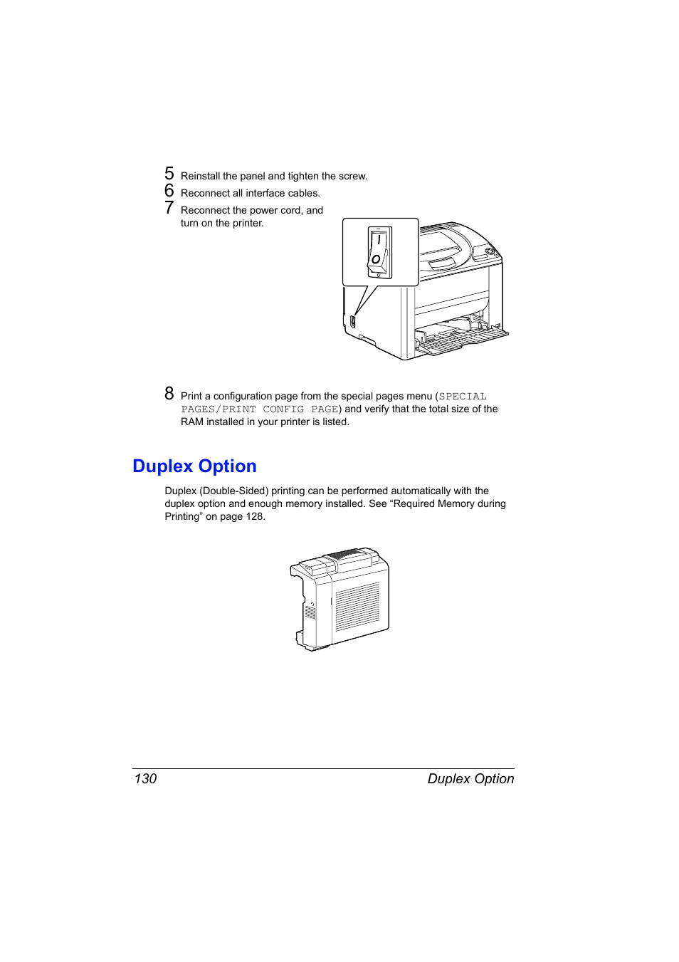 Duplex option, Duplex option 130 | Konica Minolta magicolor 2530 DL User Manual | Page 138 / 154