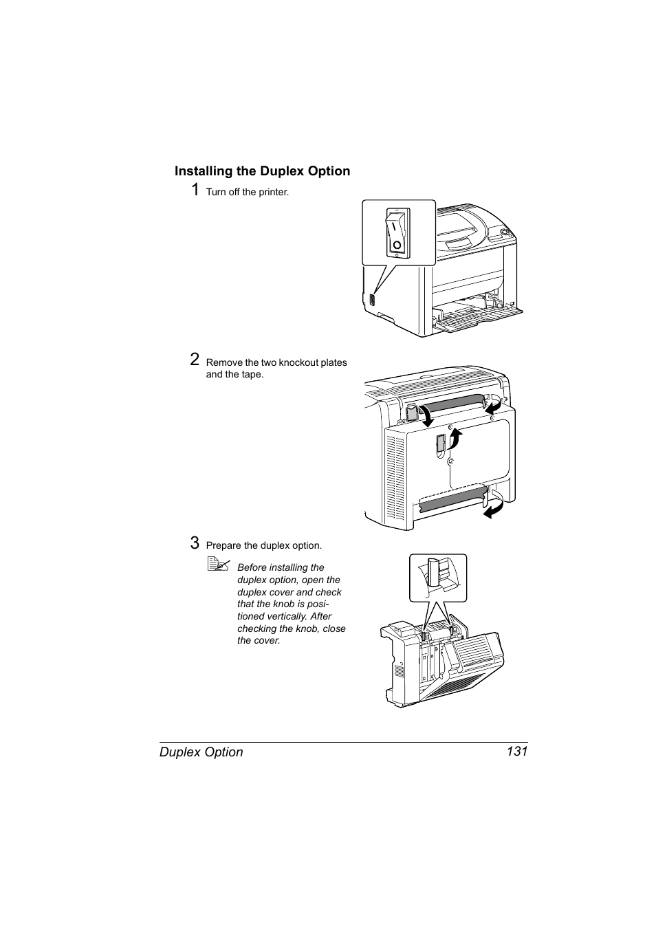 Installing the duplex option, Installing the duplex option 131 | Konica Minolta magicolor 2530 DL User Manual | Page 139 / 154