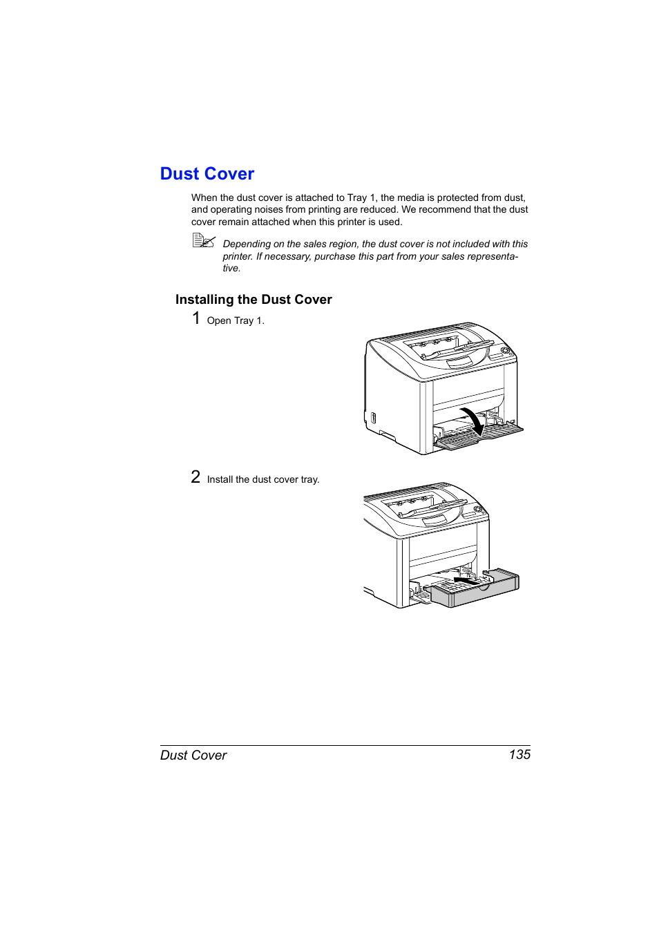Dust cover, Installing the dust cover, Dust cover 135 | Installing the dust cover 135 | Konica Minolta magicolor 2530 DL User Manual | Page 143 / 154