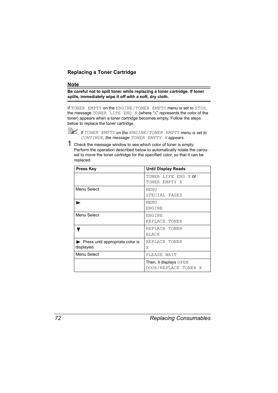 Replacing a toner cartridge, Replacing a toner cartridge 72, Replacing consumables 72 | Konica Minolta magicolor 2530 DL User Manual | Page 80 / 154