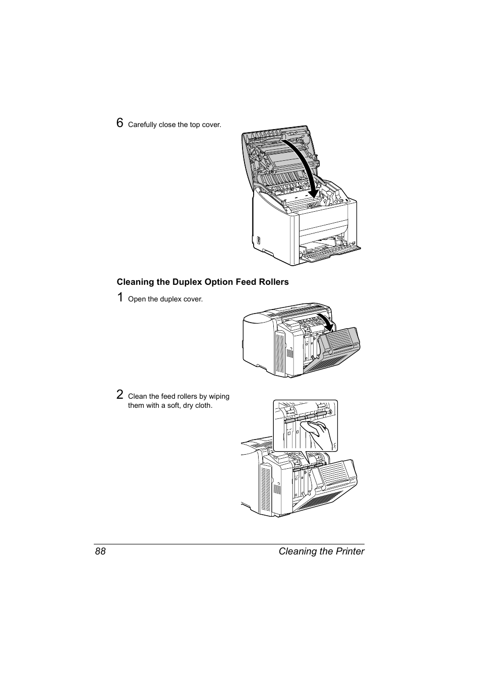 Cleaning the duplex option feed rollers, Cleaning the duplex option feed rollers 88 | Konica Minolta magicolor 2530 DL User Manual | Page 96 / 154