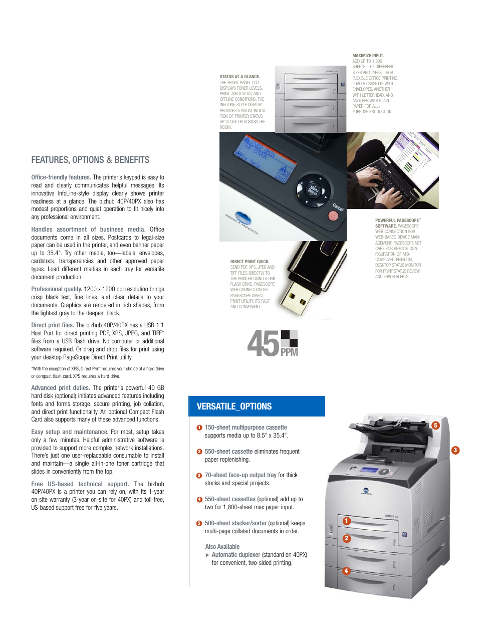 Features, options & benefits, Versatile_options | Konica Minolta bizhub 40PX User Manual | Page 3 / 4