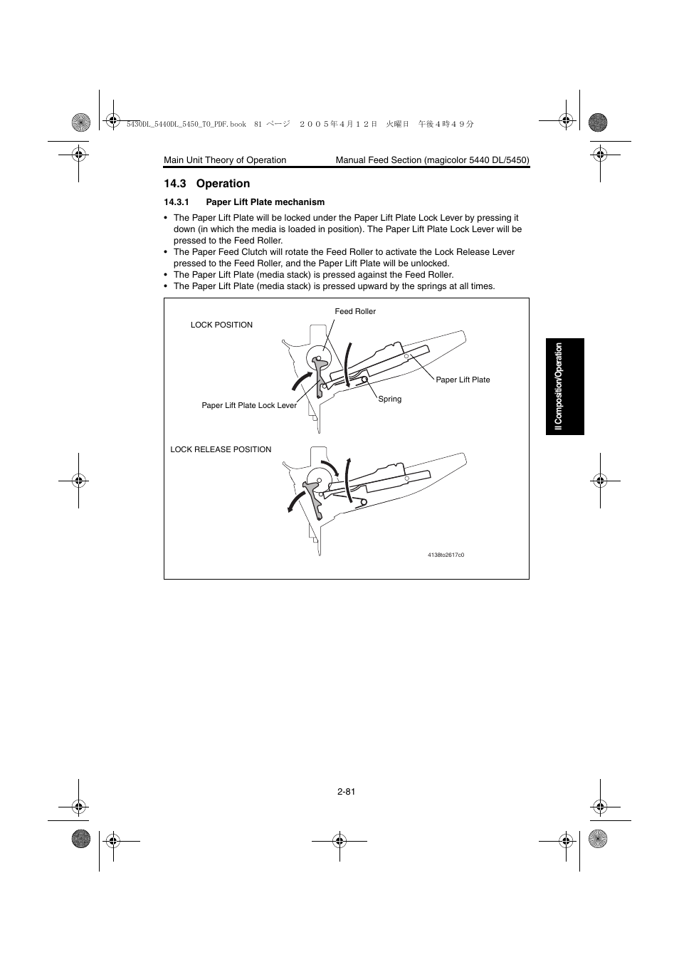 3 operation, 1 paper lift plate mechanism, 3 operation -81 | 1 paper lift plate mechanism -81 | Konica Minolta 5430 DL 5440 DL 5450 User Manual | Page 118 / 193