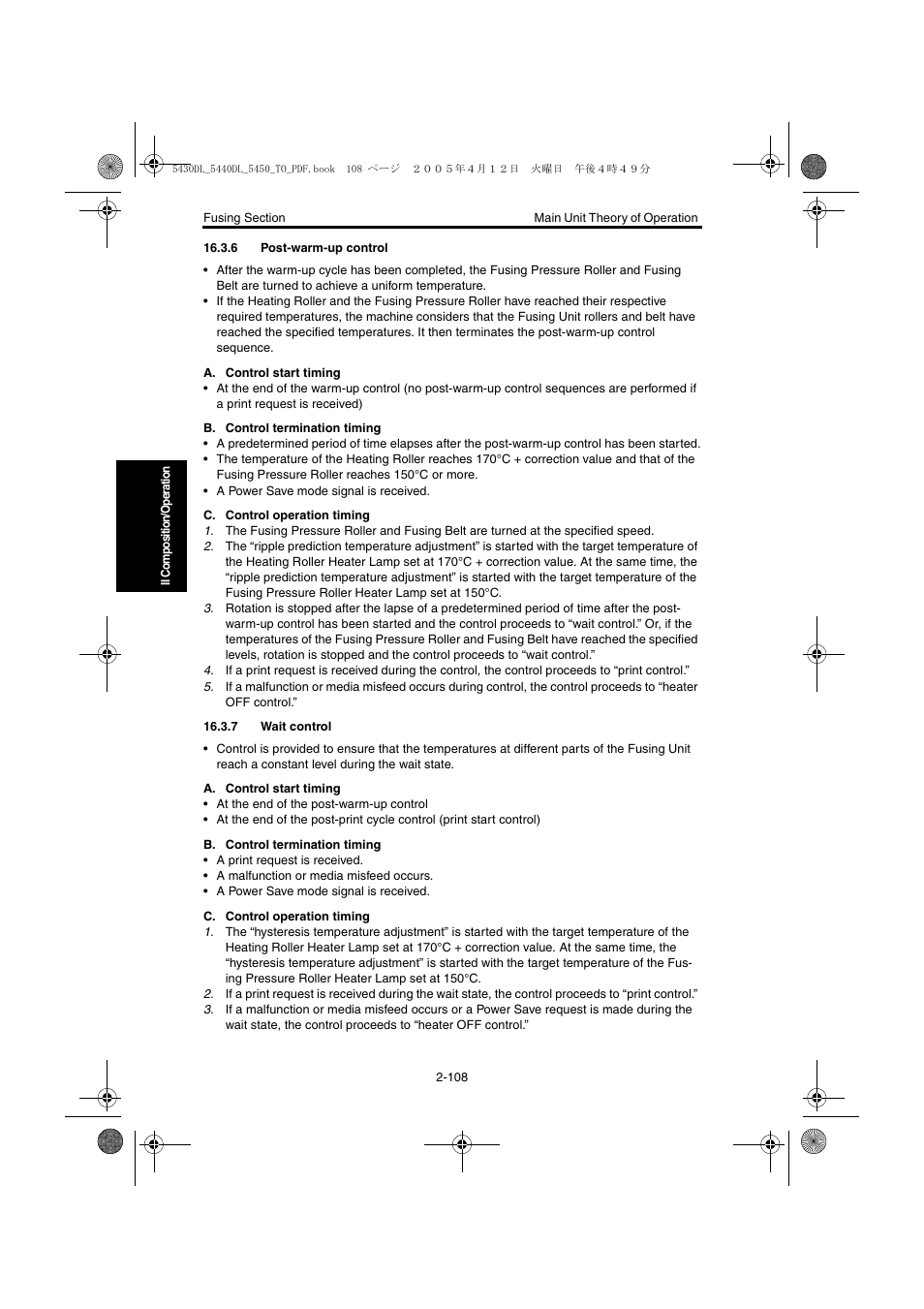 6 post-warm-up control, 7 wait control, 6 post-warm-up control -108 | 7 wait control -108 | Konica Minolta 5430 DL 5440 DL 5450 User Manual | Page 145 / 193