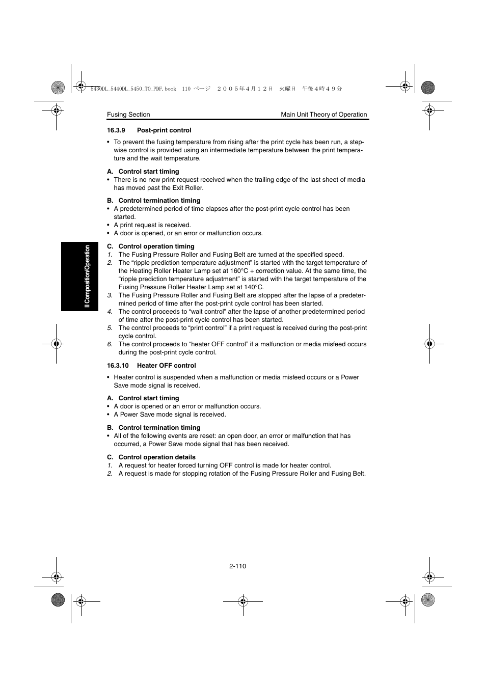 9 post-print control, 10 heater off control, 9 post-print control -110 | 10 heater off control -110 | Konica Minolta 5430 DL 5440 DL 5450 User Manual | Page 147 / 193