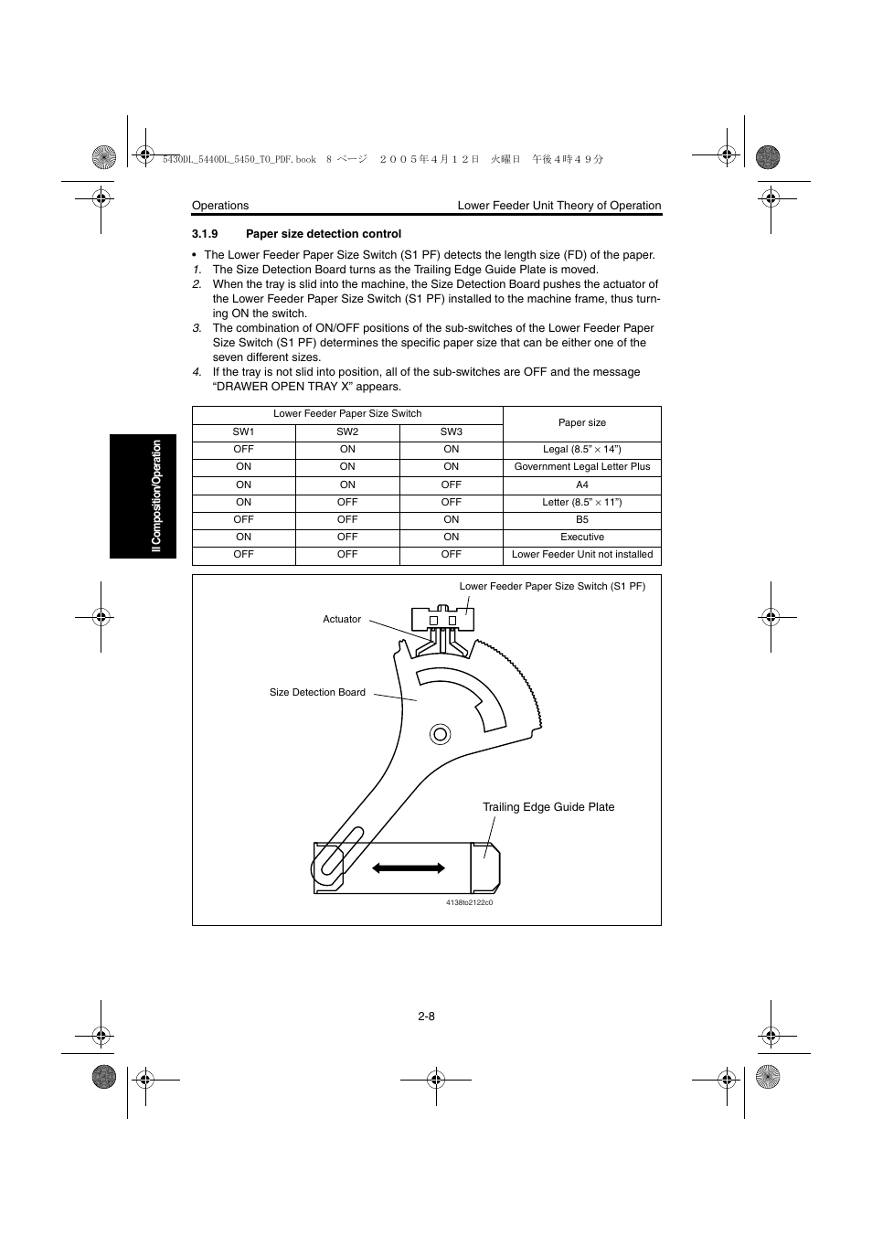 9 paper size detection control, Paper size detection control -8 | Konica Minolta 5430 DL 5440 DL 5450 User Manual | Page 175 / 193