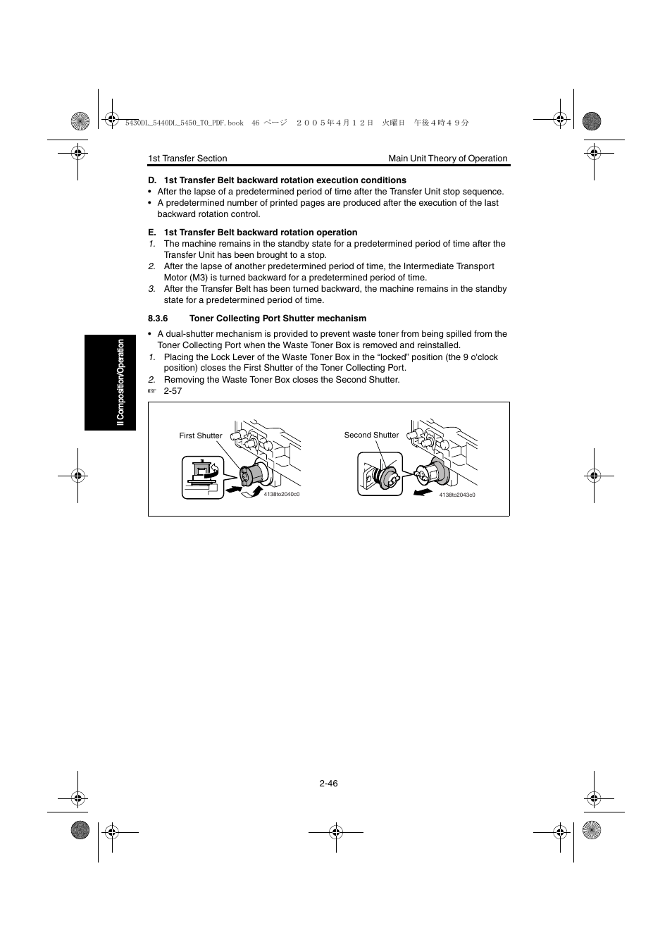 6 toner collecting port shutter mechanism, Toner collecting port shutter mechanism -46 | Konica Minolta 5430 DL 5440 DL 5450 User Manual | Page 83 / 193