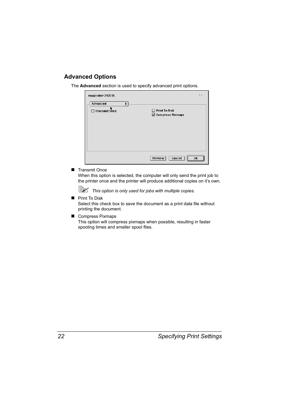 Advanced options | Konica Minolta 2430 DL User Manual | Page 24 / 26