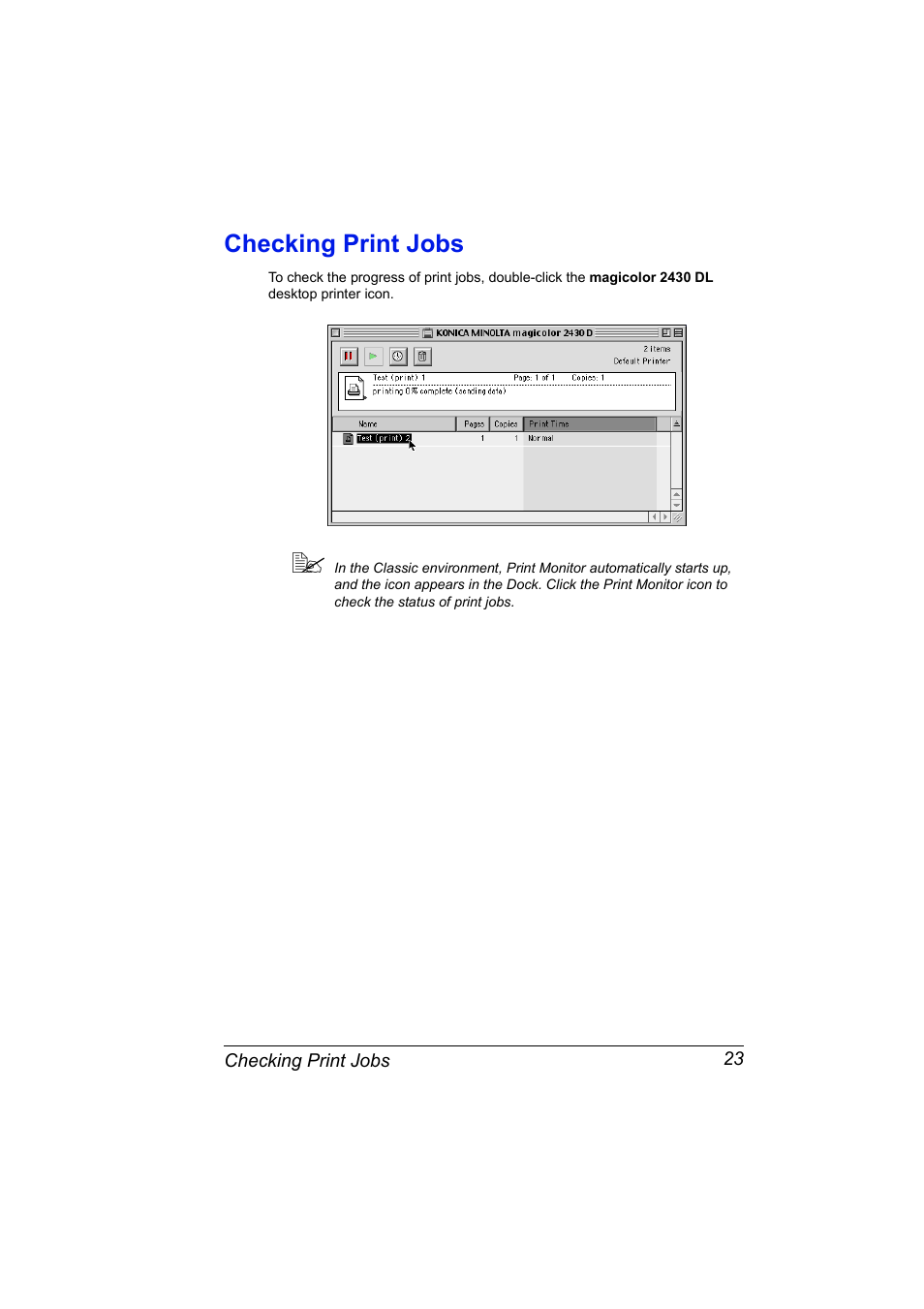 Checking print jobs | Konica Minolta 2430 DL User Manual | Page 25 / 26