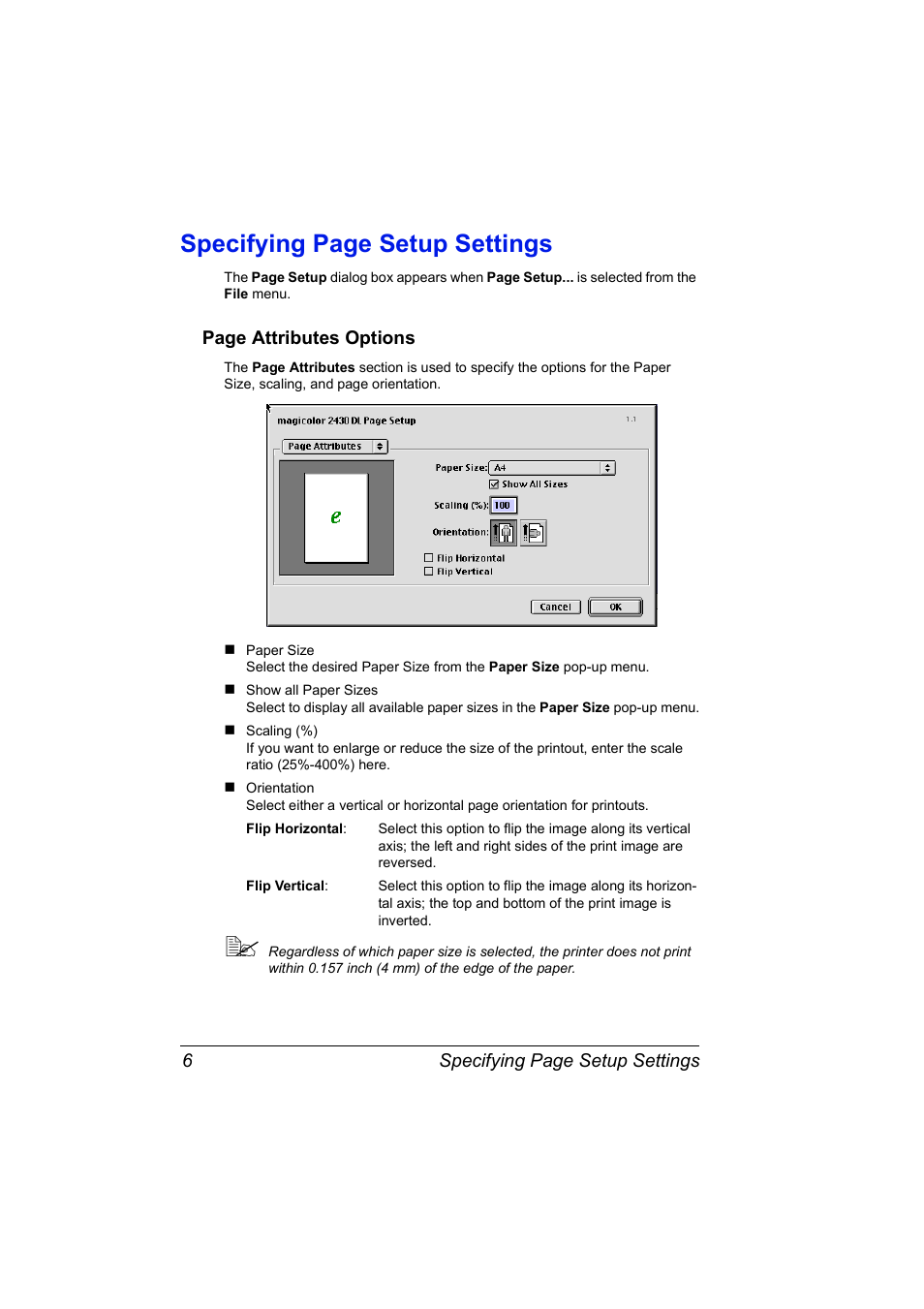 Specifying page setup settings | Konica Minolta 2430 DL User Manual | Page 8 / 26