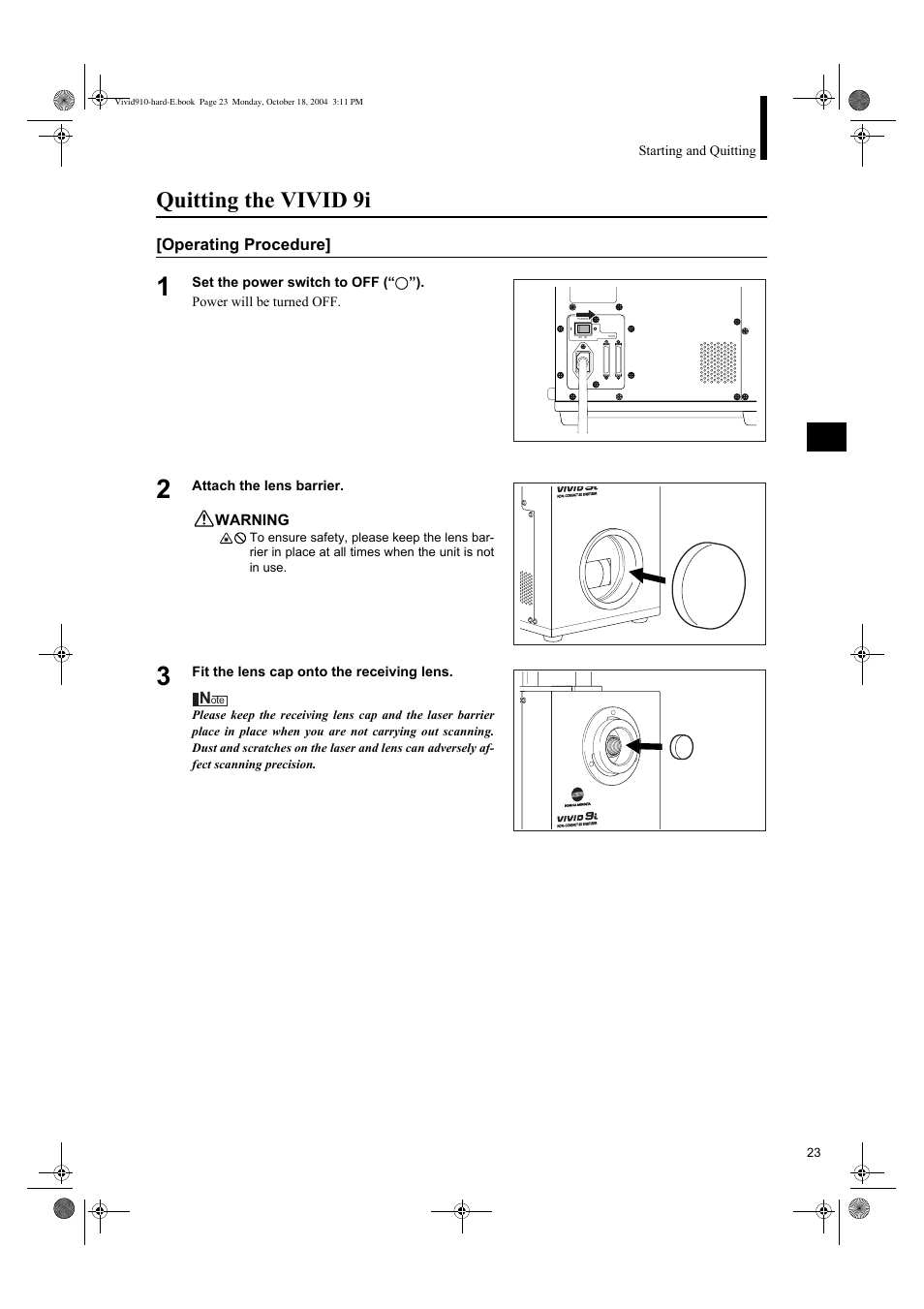 Quitting the vivid 9i | Konica Minolta NON-CONTACT 3D DIGITIZER VIVID 9i User Manual | Page 25 / 56