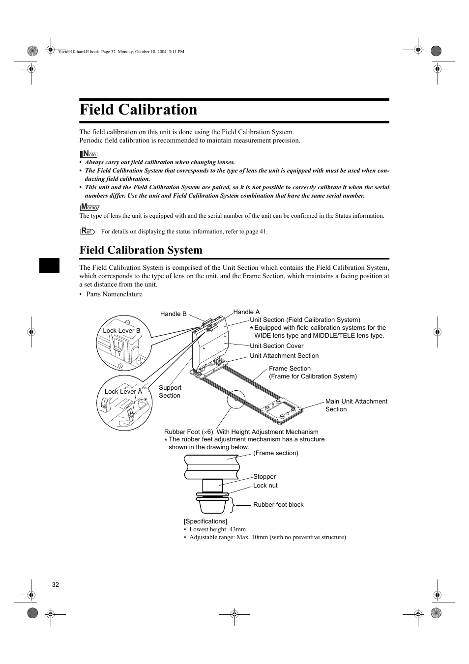 Field calibration, Field calibration system | Konica Minolta NON-CONTACT 3D DIGITIZER VIVID 9i User Manual | Page 34 / 56
