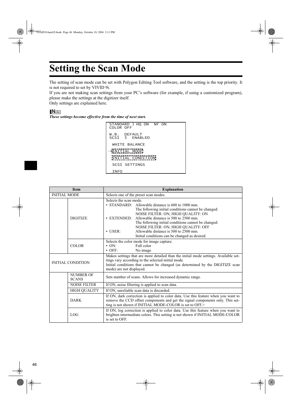 Setting the scan mode | Konica Minolta NON-CONTACT 3D DIGITIZER VIVID 9i User Manual | Page 48 / 56