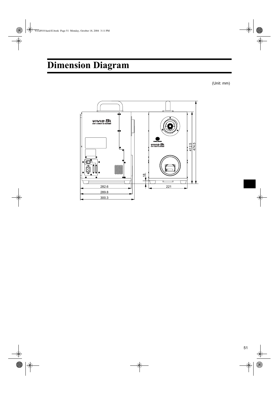 Dimension diagram | Konica Minolta NON-CONTACT 3D DIGITIZER VIVID 9i User Manual | Page 53 / 56