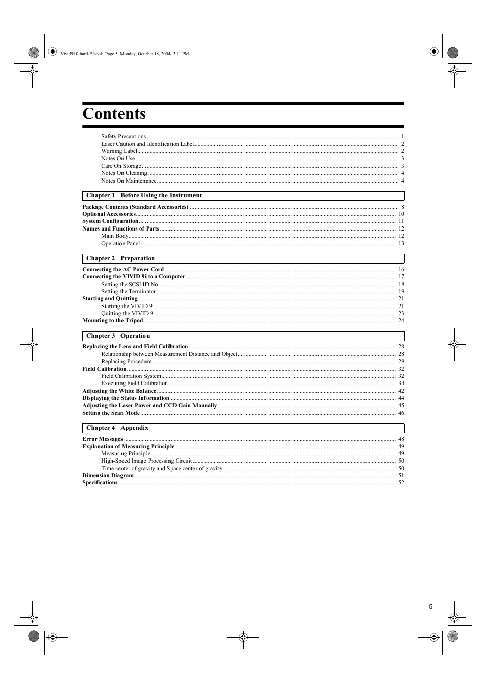 Konica Minolta NON-CONTACT 3D DIGITIZER VIVID 9i User Manual | Page 7 / 56