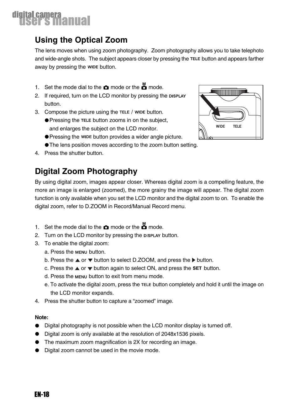 Using the optical zoom, Digital zoom photography | Konica Minolta Magicolor 3300 User Manual | Page 18 / 46
