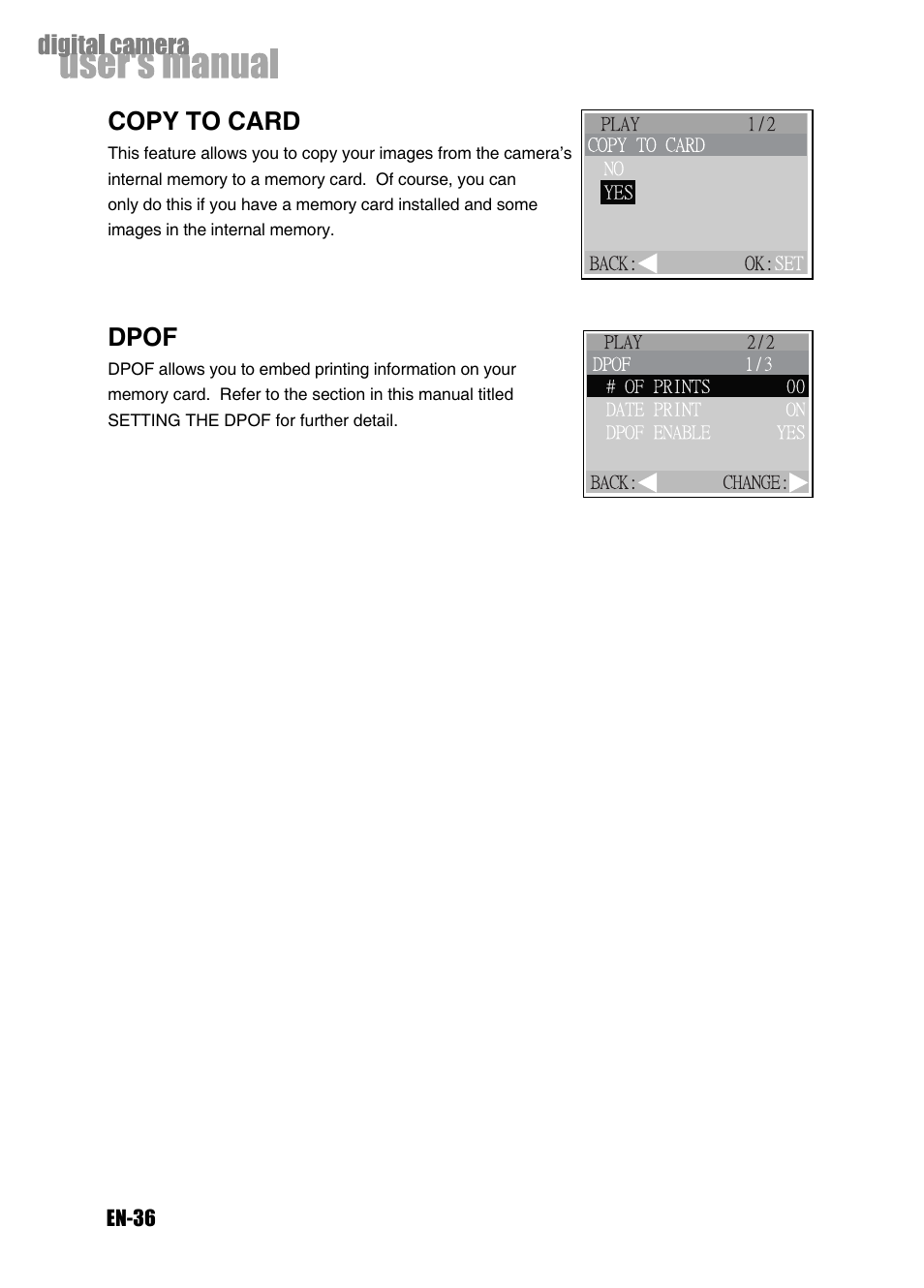 Copy to card, Dpof | Konica Minolta Magicolor 3300 User Manual | Page 36 / 46