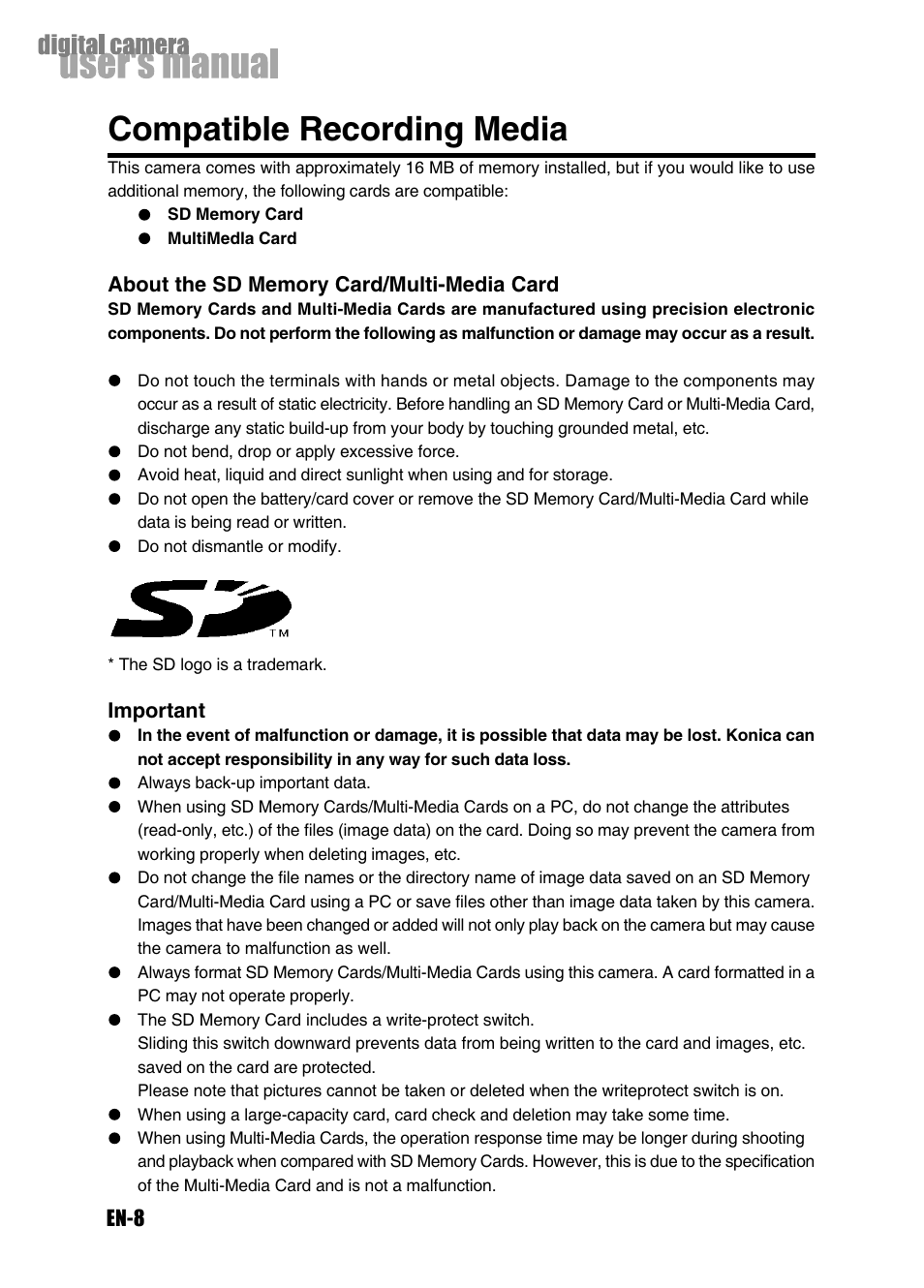 Compatible recording media | Konica Minolta Magicolor 3300 User Manual | Page 8 / 46