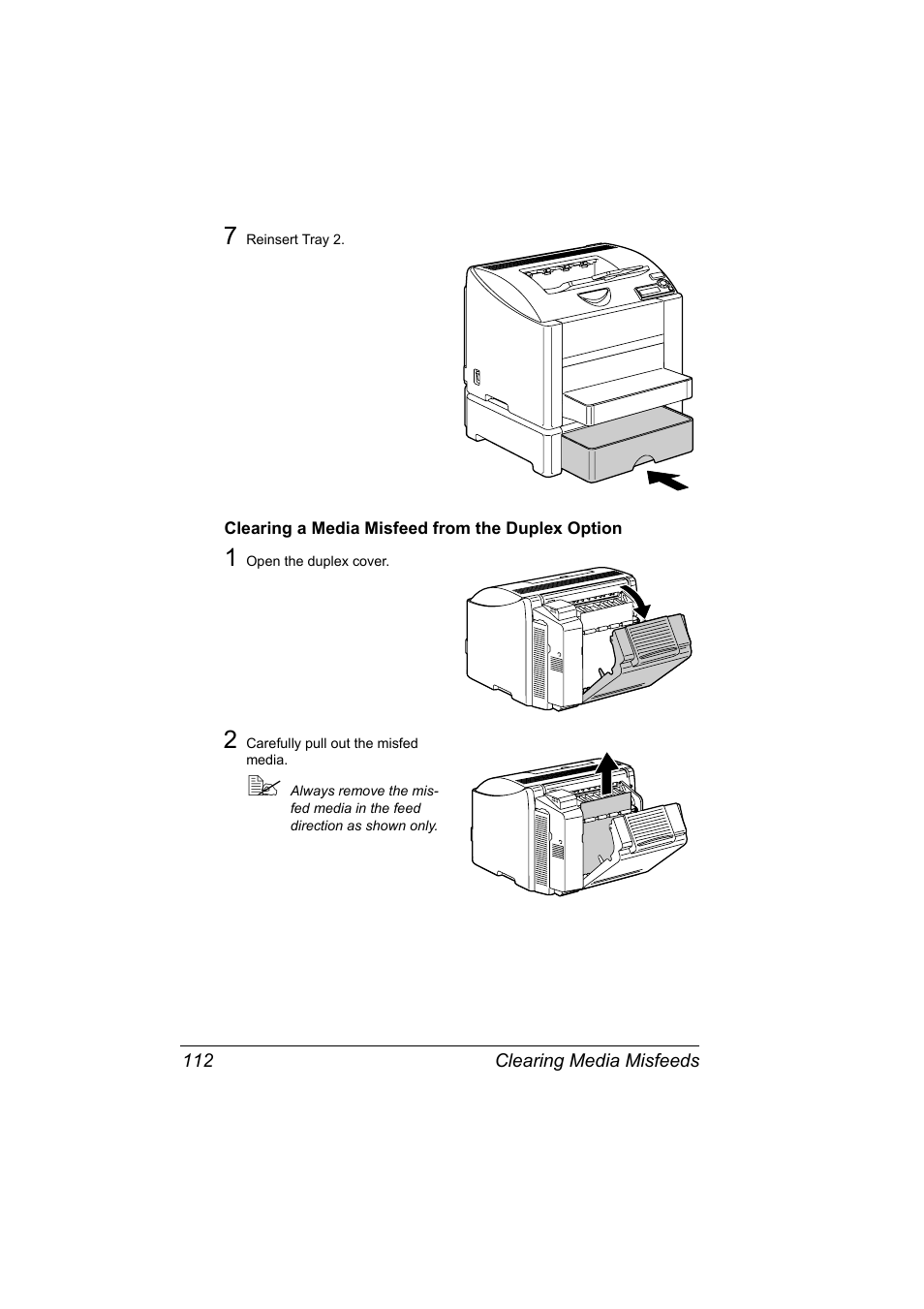 Clearing a media misfeed from the duplex option | Konica Minolta Magicolor 2450 User Manual | Page 126 / 168