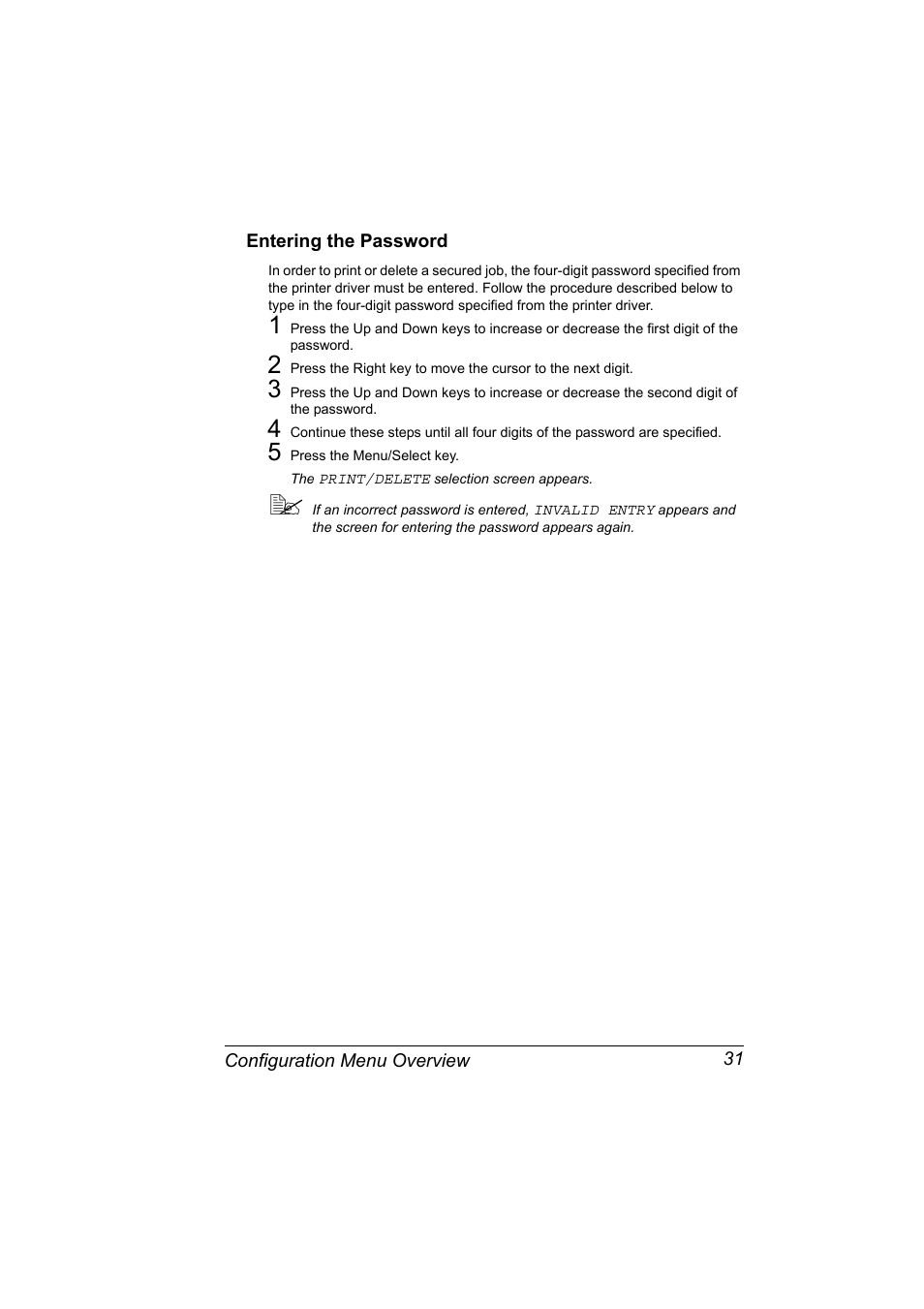 Entering the password, Entering the password 31 | Konica Minolta Magicolor 2450 User Manual | Page 45 / 168