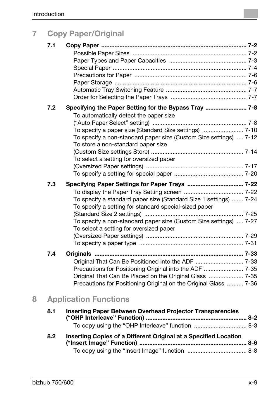 7copy paper/original, 8application functions | Konica Minolta bizhub 750 User Manual | Page 10 / 526