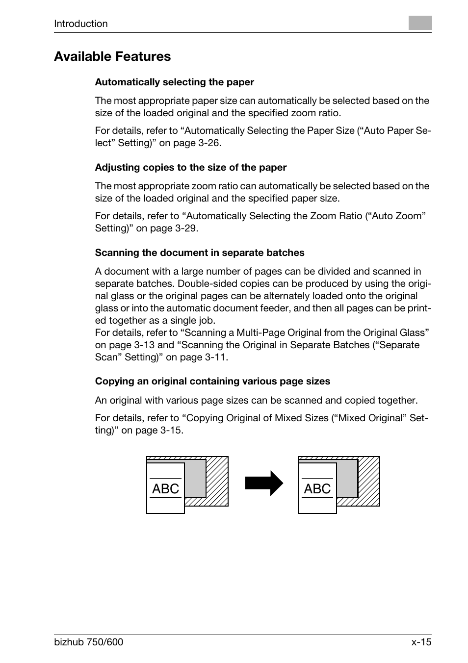 Available features | Konica Minolta bizhub 750 User Manual | Page 16 / 526