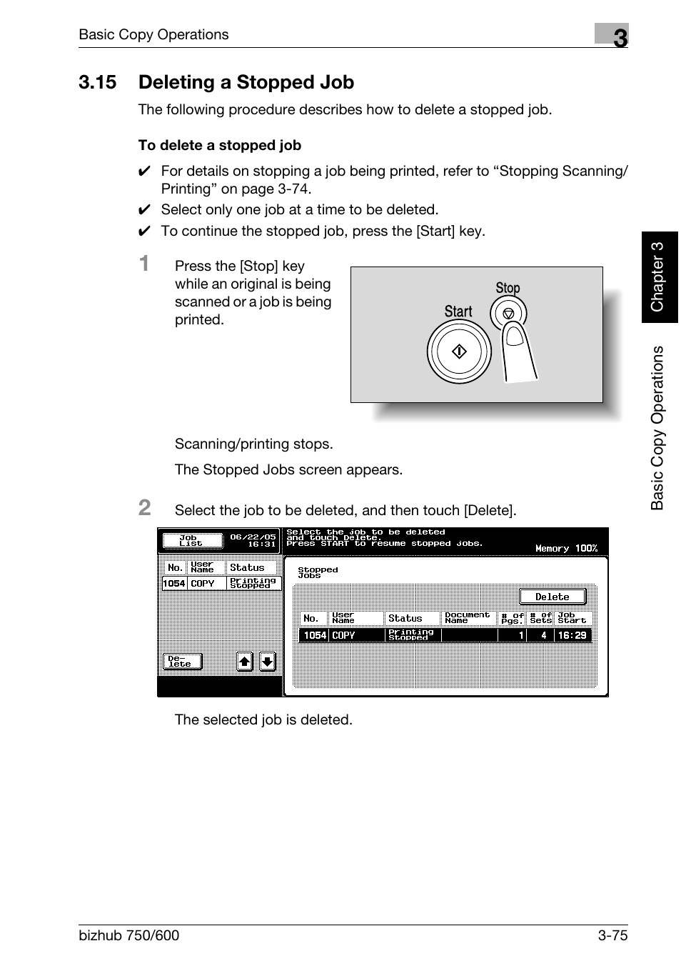 15 deleting a stopped job | Konica Minolta bizhub 750 User Manual | Page 174 / 526