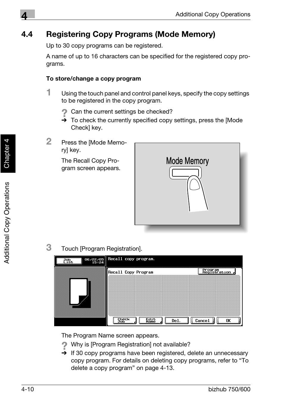 4 registering copy programs (mode memory) | Konica Minolta bizhub 750 User Manual | Page 185 / 526