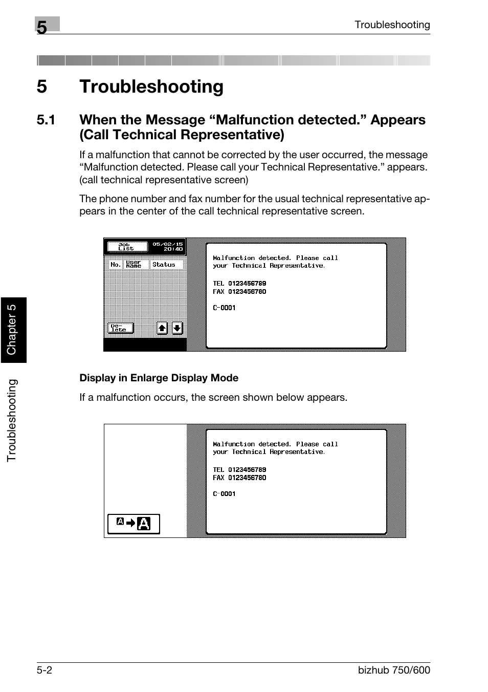 Troubleshooting, 5troubleshooting | Konica Minolta bizhub 750 User Manual | Page 213 / 526