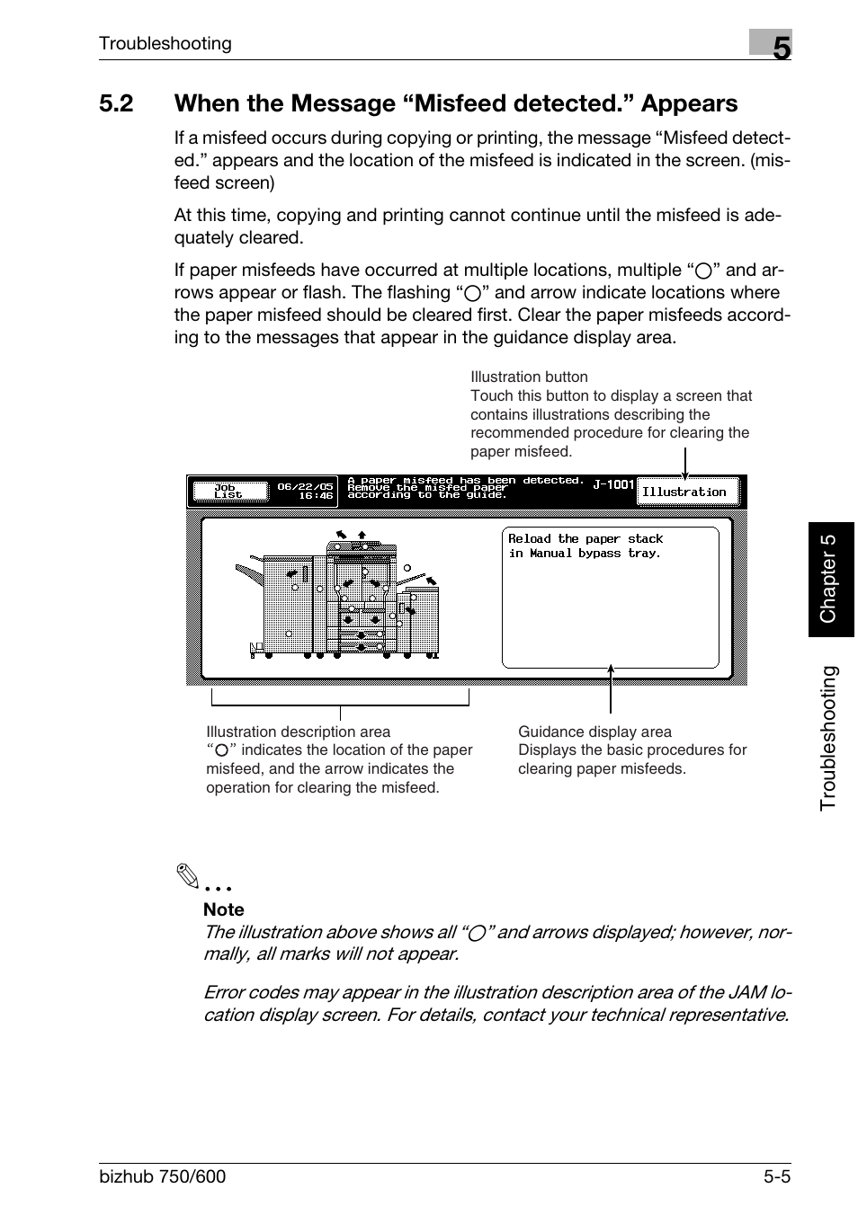 2 when the message "misfeed detected." appears, 2 when the message “misfeed detected.” appears | Konica Minolta bizhub 750 User Manual | Page 216 / 526