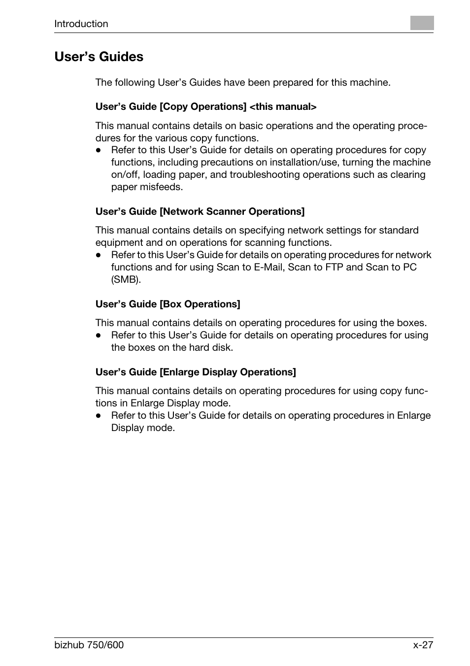 User's guides, User’s guides | Konica Minolta bizhub 750 User Manual | Page 28 / 526