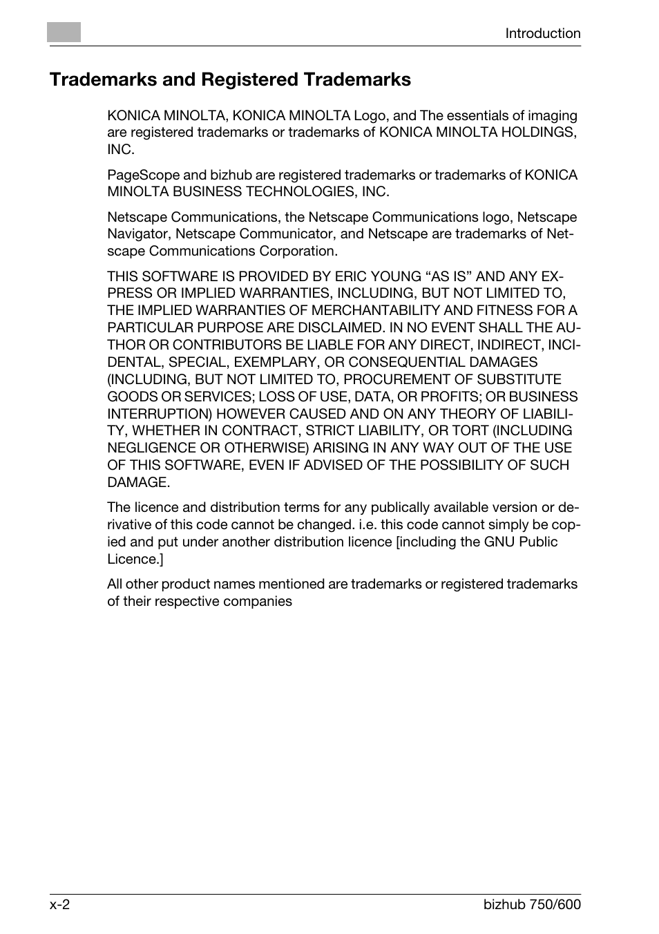 Trademarks and registered trademarks | Konica Minolta bizhub 750 User Manual | Page 3 / 526