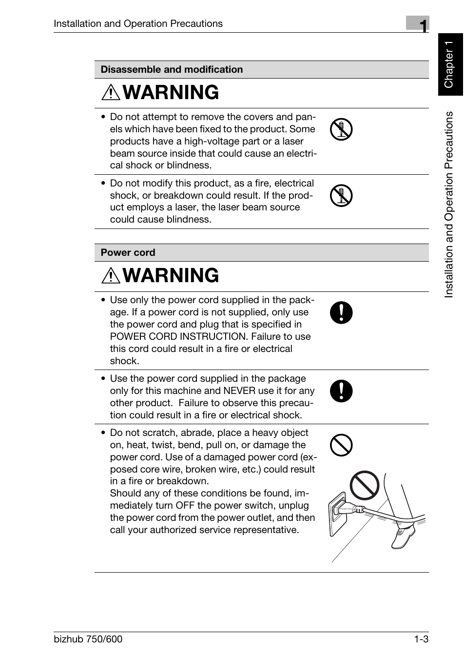 Warning | Konica Minolta bizhub 750 User Manual | Page 32 / 526